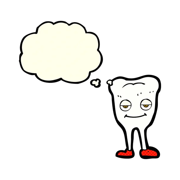 Tecknad glad tand med tanke bubbla — Stock vektor