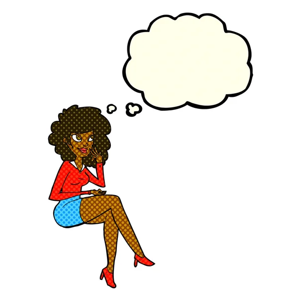 Kreslené kancelář žena sedí s myšlenkovou bublinou — Stockový vektor
