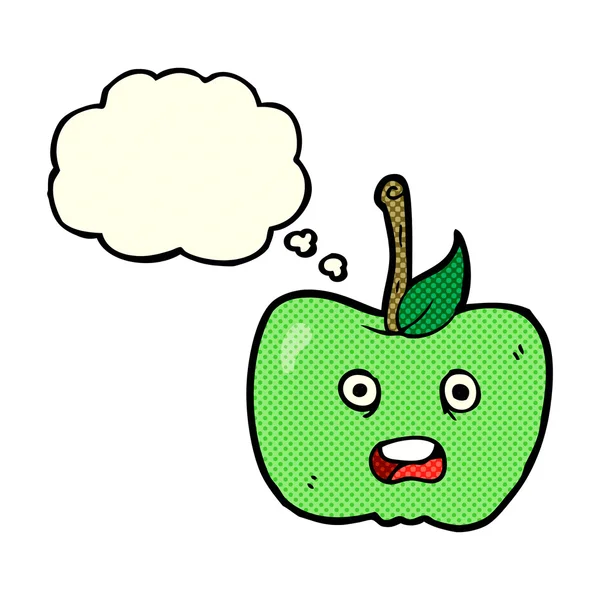 Manzana de dibujos animados con burbuja de pensamiento — Vector de stock