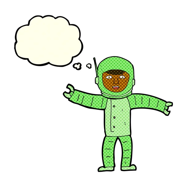 Мультфильм о космическом человеке с мыльным пузырем — стоковый вектор