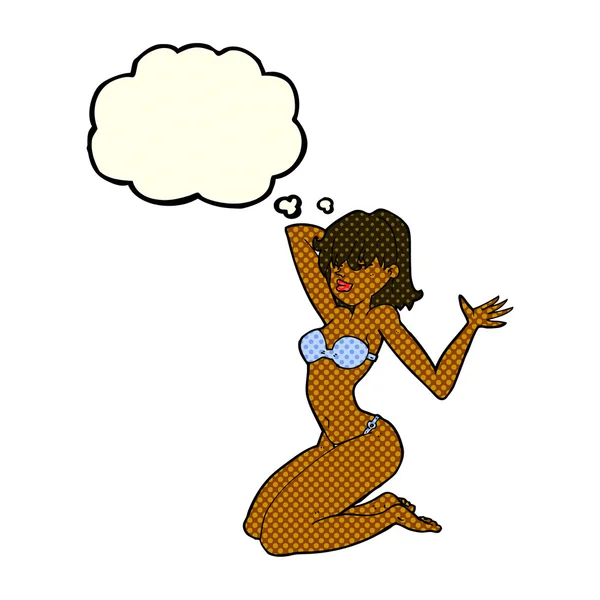 Cartoon sexy bikini meisje met gedachte bubble — Stockvector