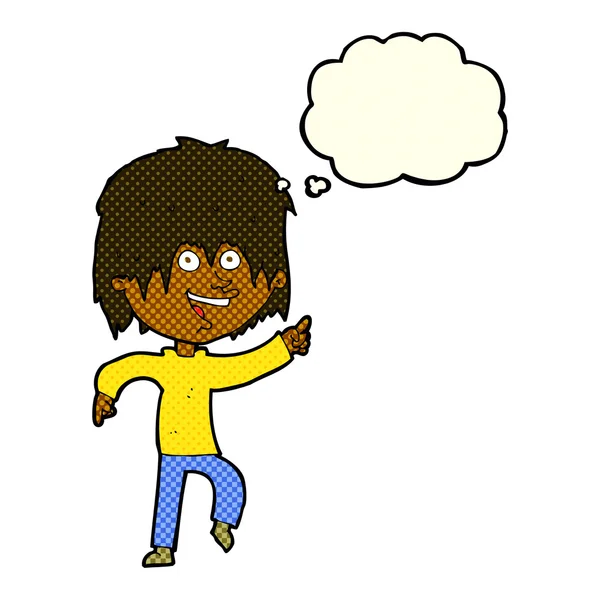 Desenho animado menino feliz com bolha de pensamento —  Vetores de Stock