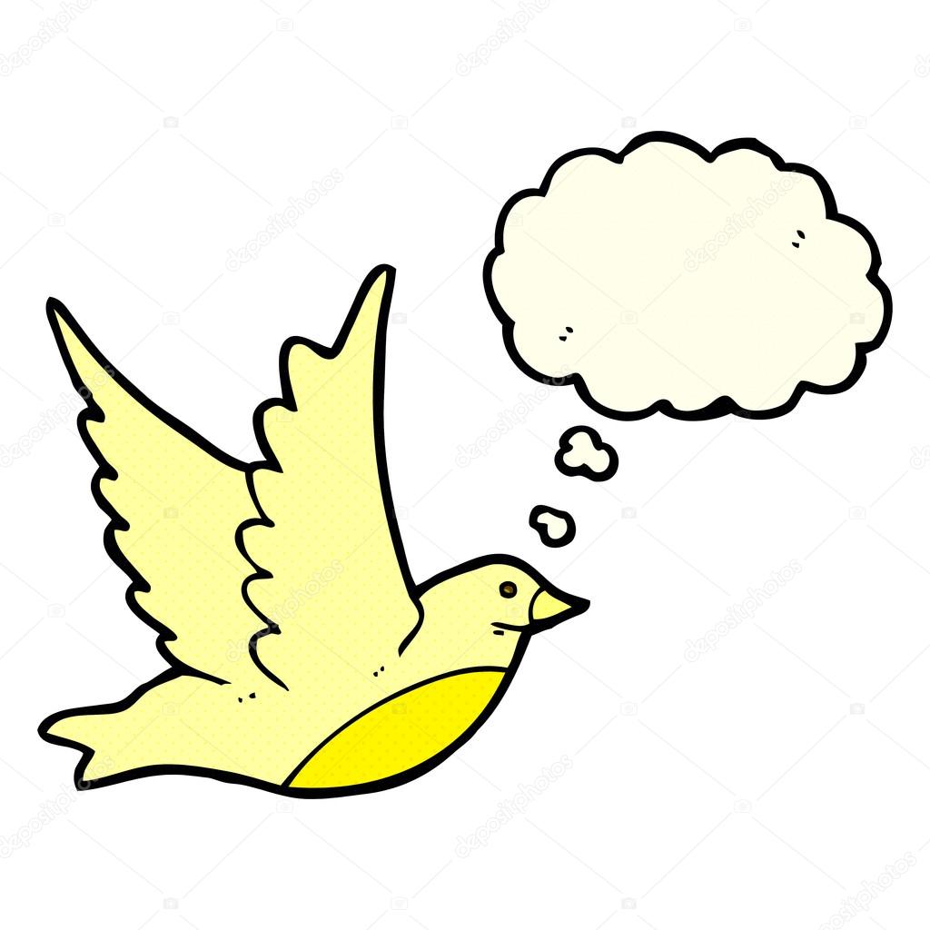 Oiseau En Vol Avec Bulle De Pensée De Dessin Animé Image