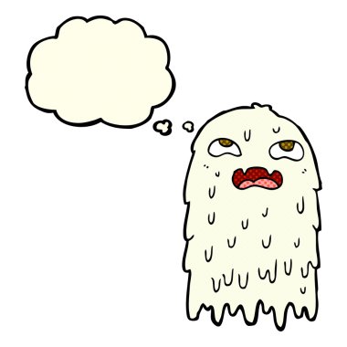 Düşünce baloncuklu iğrenç bir hayalet.