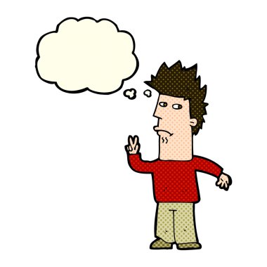 düşünce balonu ile barış işareti veren çizgi film adam