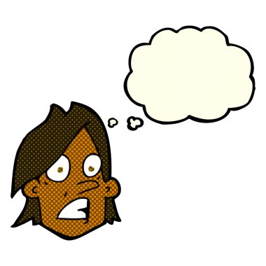 Düşünce baloncuklu karikatür korkmuş yüzü