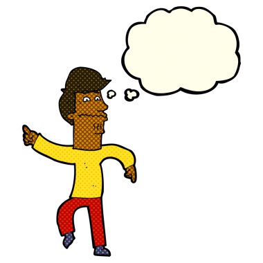 çizgi film endişeli adam düşünce balonunu işaret ediyor