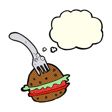 çizgi film çatal ve düşünce balonu burger