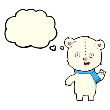 sallama kutup ayısı yavrusu eşarp ile düşünce balonu ile çizgi film