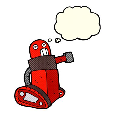 Düşünce baloncuklu çizgi film tankı robotu