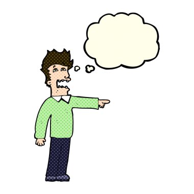 Çizgi film adamı düşünce balonuyla suçluyor.