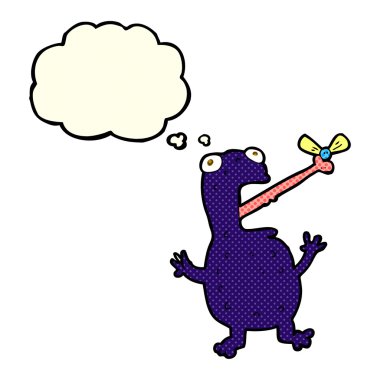 çizgi film zehirli kurbağa düşünce balonu ile sinek yakalamak