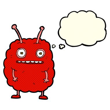 Düşünce baloncuklu komik uzaylı canavar.