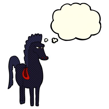 Düşünce baloncuklu çizgi film atı