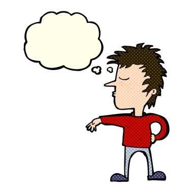 Çizgi filmci, düşünce baloncuğuyla kamp hareketi yapıyor.