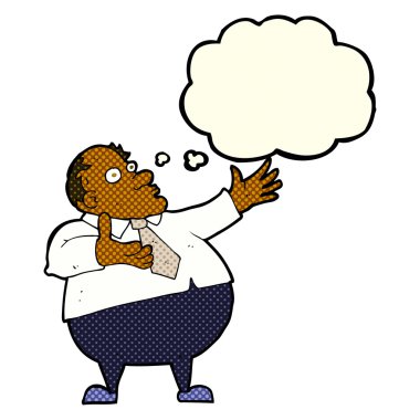 Düşünce baloncuğu olan orta yaşlı bir adam.