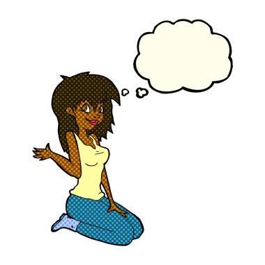 Düşünce baloncuğuyla el sallayan güzel kız.