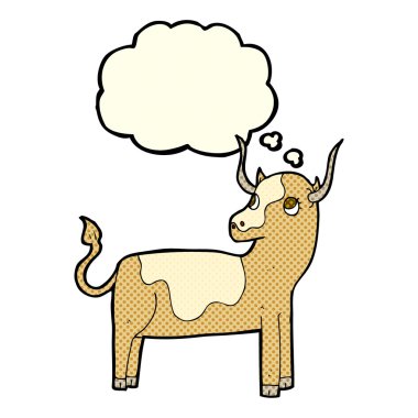 Düşünce baloncuklu çizgi film ineği