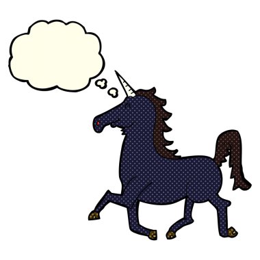 Düşünce baloncuklu tek boynuzlu at çizgi filmi