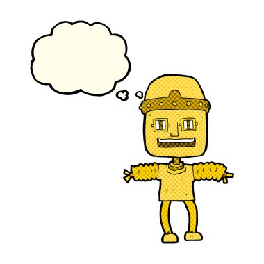 Düşünce baloncuklu çizgi film robotu