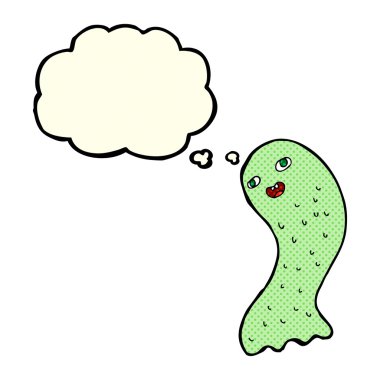 Düşünce baloncuklu komik bir hayalet.