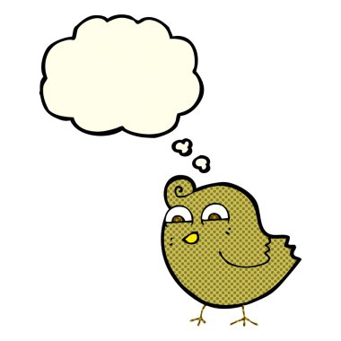 Düşünce baloncuklu komik kuş.