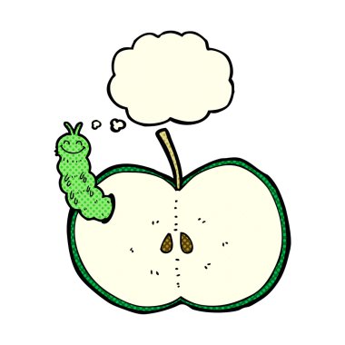 çizgi film böceği düşünce baloncuklu elma yiyor