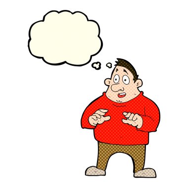 Çizgi film, şişman adamı düşünce balonuyla heyecanlandırdı.