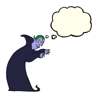 Düşünce baloncuğu olan ürkütücü vampir çizgi filmi.