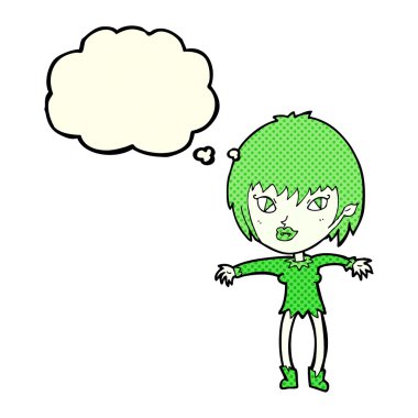 Düşünce baloncuğu olan vampir kız.