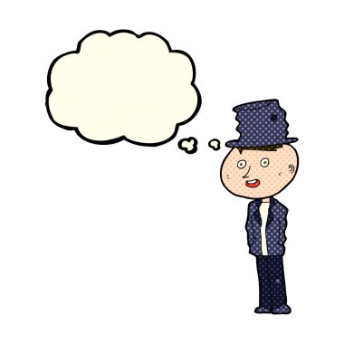 Düşünce baloncuğu olan komik bir serseri.