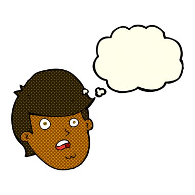 Düşünce kabarcığı olan koca çeneli çizgi film adamı.