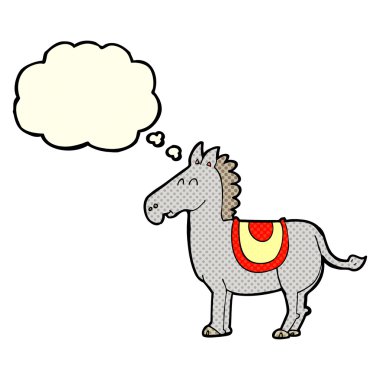 Düşünce baloncuklu çizgi film eşeği