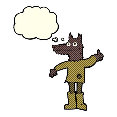 Düşünce kabarcığı olan bir kurt adam.