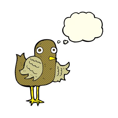 Düşünce baloncuğuyla kanat sallayan kuş.