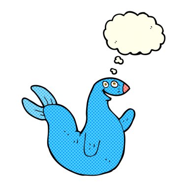 Düşünce baloncuklu mutlu fok.