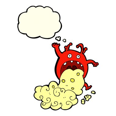 Karikatür canavarı düşünce baloncuğuna hasta oluyor.