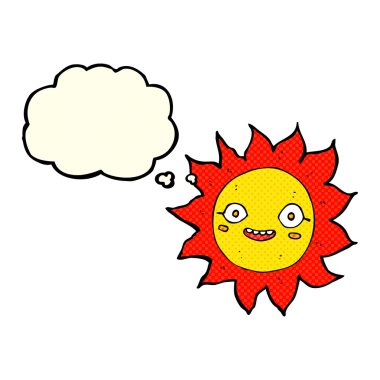 Düşünce baloncuklu mutlu güneş çizgi filmi