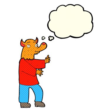 Düşünce baloncuklu çizgi film tilkisi