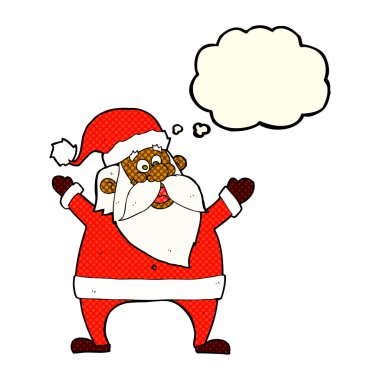 Düşünce baloncuklu neşeli Noel Baba çizgi filmi