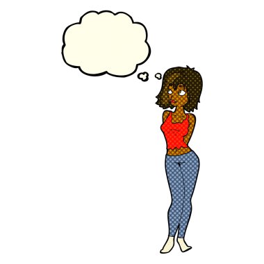 Düşünce kabarcığı olan çekici bir kız.