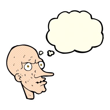 Düşünce baloncuğu olan kötü yaşlı adam çizgi filmi