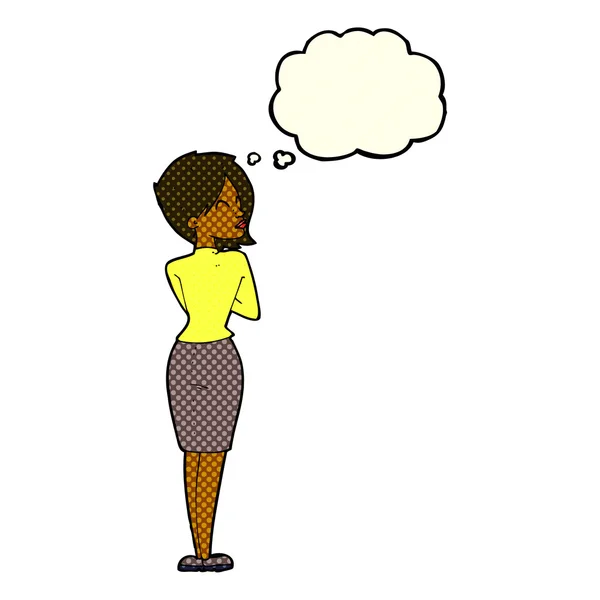 Mujer de negocios de dibujos animados ignorando con burbuja de pensamiento — Archivo Imágenes Vectoriales