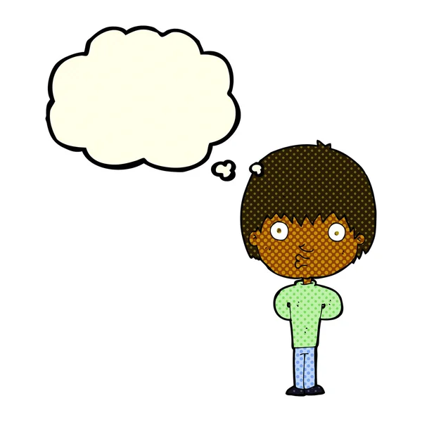 Καρτούν σφύριγμα αγόρι με φούσκα σκέψης — Διανυσματικό Αρχείο