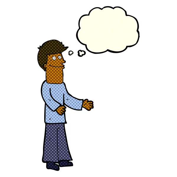 Καρτούν άνθρωπος shrugging ώμους με φούσκα σκέψης — Διανυσματικό Αρχείο
