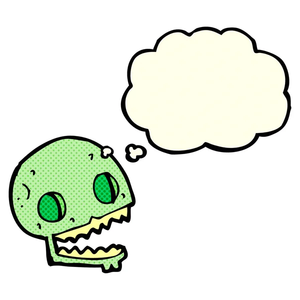 Kreslená strašidelná lebka s myšlenkovou bublinou — Stockový vektor