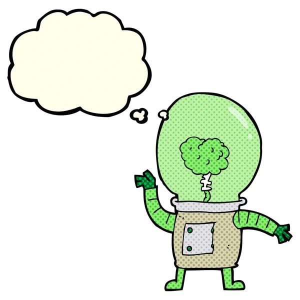 Robot de dibujos animados cyborg con burbuja de pensamiento — Archivo Imágenes Vectoriales