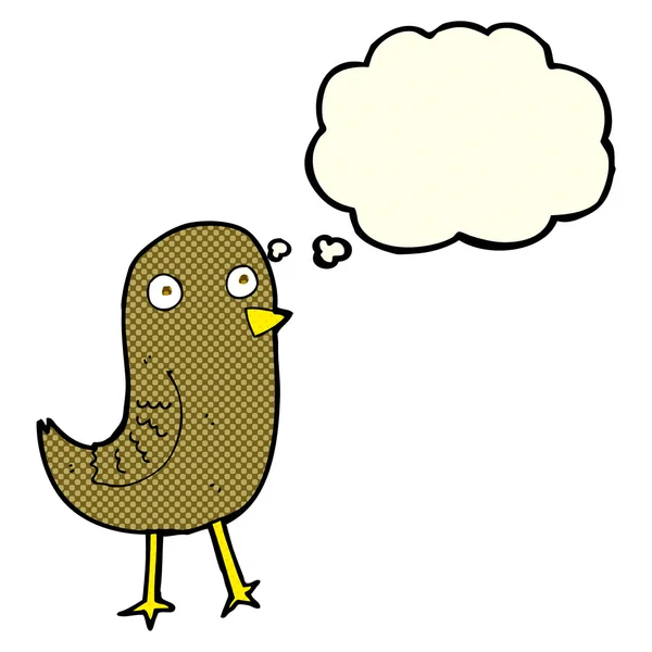 Divertente uccello del fumetto con bolla di pensiero — Vettoriale Stock