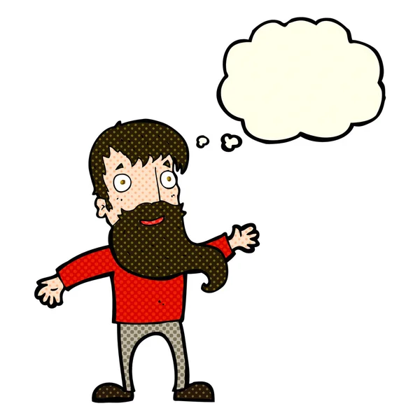 Homem dos desenhos animados com barba acenando com bolha de pensamento — Vetor de Stock