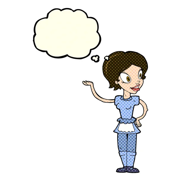 Mujer de dibujos animados en traje de criada con burbuja de pensamiento — Archivo Imágenes Vectoriales